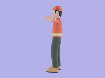 Stylized 3D Firefighter Giving Stop Sign - Cartoon Fireman 3D model
