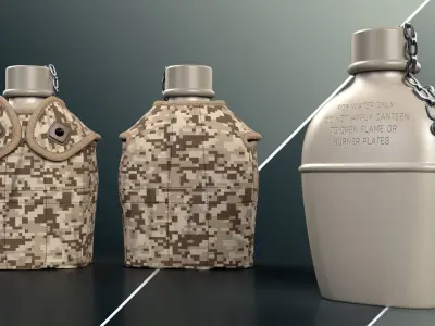 Military-Tactical Water Bottle and Pouch Free 3D model