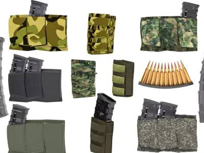 magazine pouch and ammo clip set 3D model