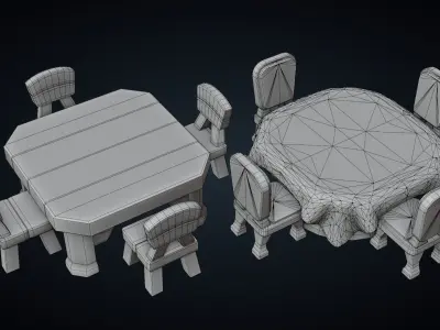 Tables and Chairs - Stylized Kitchen Pack - Part 4 Low-poly 3D model