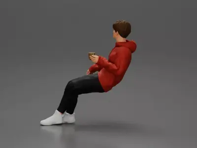 Casually sitting holding a cup enjoying a peaceful moment 3D print model