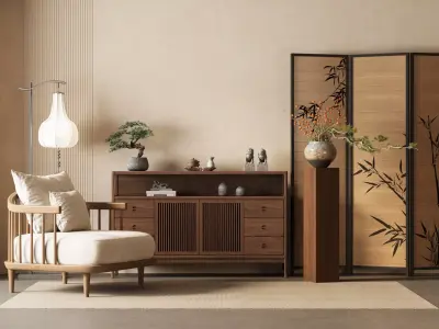 Chinese-style Entryway Cabinet 3D model