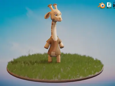 Stylized Standing Toon Giraffe Low-poly 3D model