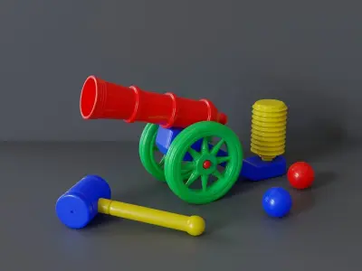 Childrens plastic toy Cannon with hammer and colored balls  3D model