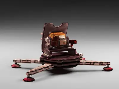 Cartoon 4-gun turret Low-poly 3D model