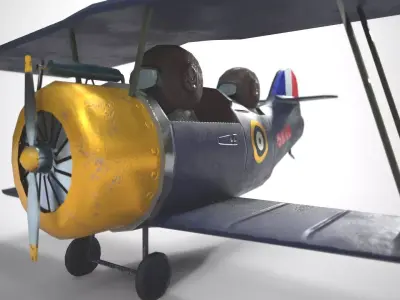 PBR Low poly  cartoon WW1 Biplane Low-poly 3D model