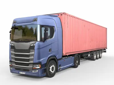 Truck and trailer generic Low-poly 3D model