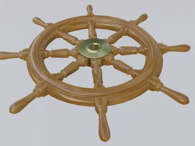ship wooden steering wheel with pbr textures 3D model