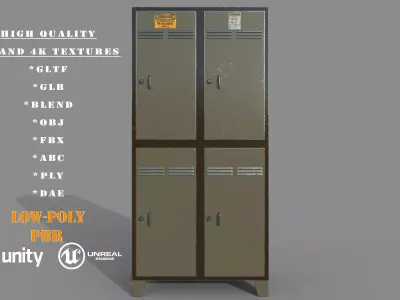 Old Military Green Steel Cabinet Low-poly 3D model