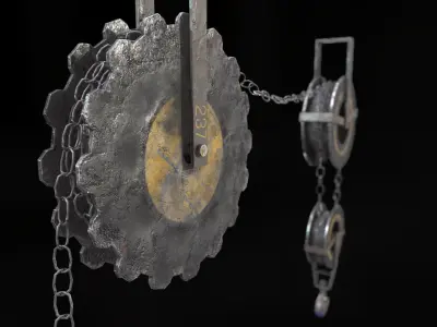 Hoist clock with chains hanging from it Low-poly 3D model