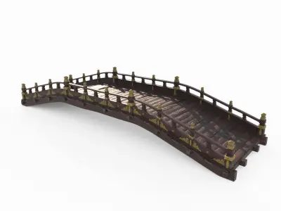 Asian ancient architecture wooden arch bridge 3D model