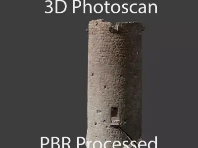 Castle Wall Tower ruins PBR Scanned Low-poly 3D model