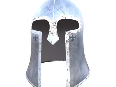 Low Poly Medieval Knight Great Helm Helmet PBR 3D Asset Low-poly 3D model