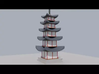 Japanese Five-Storied Pagoda  Low Poly 3D Model Low-poly 3D model