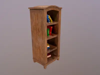 Low Poly Bookcase wooden with books Free low-poly 3D model