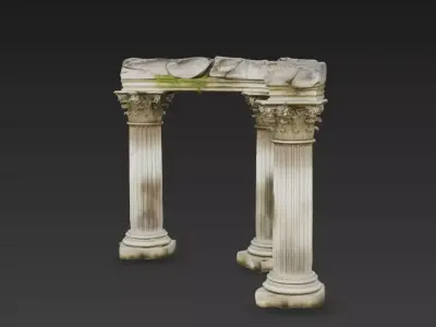 Ancient Ruined Corinthian Columns with Moss 3D model