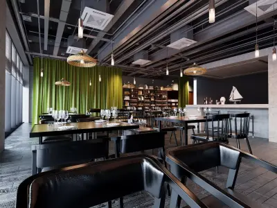 Industrial Loft Restaurant And Wine Bar Interior Scene 3D model