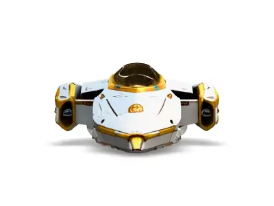 White and Gold SciFi Starship Low-poly 3D model