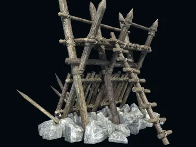 FORT PALISADE BARRIER BARRICADE FENCE WALL VILLAGE COLLECTION Low-poly 3D model