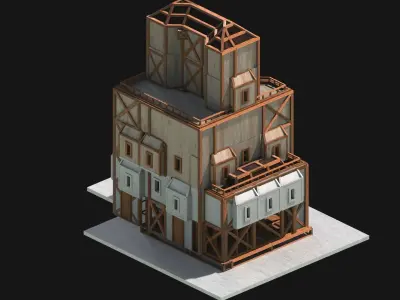 Medieval Low Poly Building Castle Wooden Village Stone House 16 Low-poly 3D model