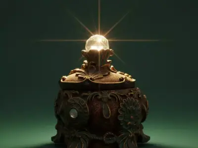 Antique Ornamental Jewelry Box with Crystal Lid 3D model