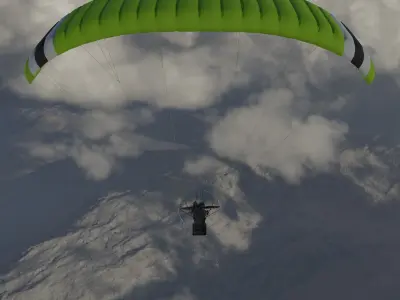 Paramotor 3D model parachute flying in sky Low-poly 3D model