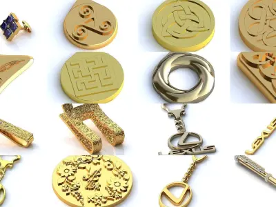 3DM-RENDER 42 GENTS CUFFLINK-TIE PIN-KEY RING-COIN FILES 3D Model Pack