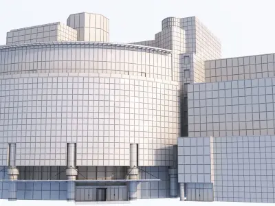 Skyline View Hotel and office buildings 3D Model Low-poly 3D model