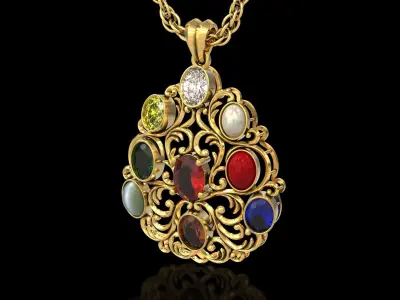 The Navratna 9 Precious Gems Filigree Pendant 3D print model