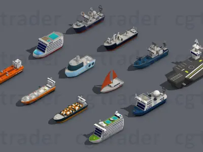 Low poly Ships pack 01 Isometric Low-poly 3D model