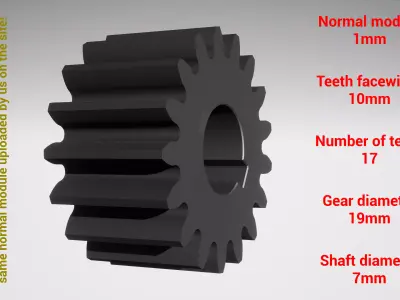Cylindrical gear - paired - z17 m1 D19 d7 3D print model