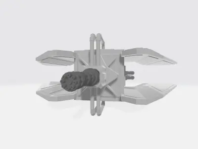 Cube spaceship with minigun  Low-poly 3D model