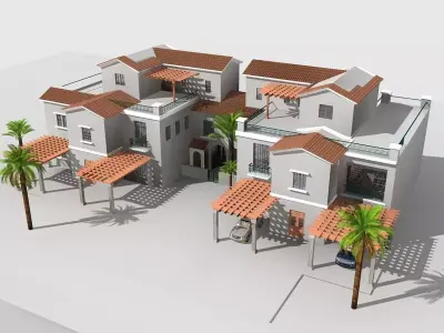 Villa two story house with palm trees 3D model