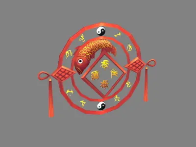 Cartoon Spring Festival Ornaments - Chinese New Year Stickers Low-poly 3D model