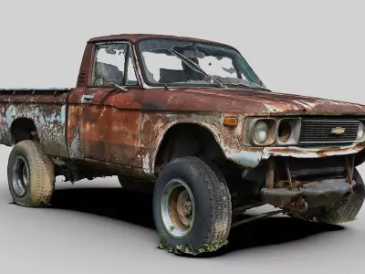 Pickup Truck  Rusted Wrecked Vintage Chevrolet Off-road Low-poly 3D model
