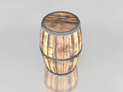 Wooden Barrel Low-poly 3D model 2