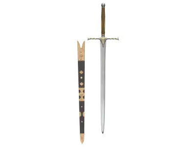 Medieval Male Long Sword and Scabbard Low-poly 3D model