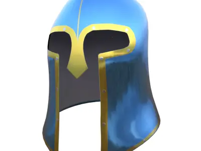 Low Poly Blue Medieval Great Helm Knight Helmet PBR 3D Model Low-poly 3D model