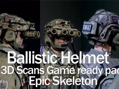  Ballistic Helmet Modular-Pack Low-poly 3D model