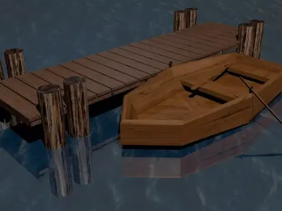 row boat by pier 3D model