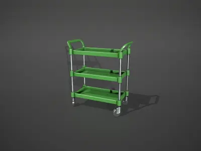 Three Tier Green Service Cart Low-poly 3D model