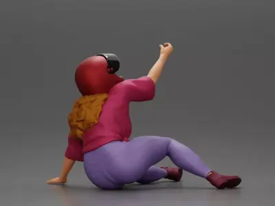 Biker Girl in a helmet who fell off a motorbike being helped 3D print model
