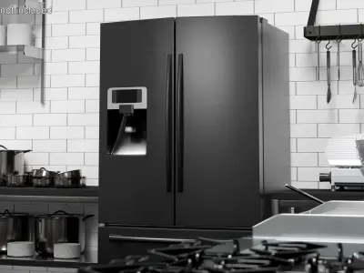 Family Size Fridge With Freezer Drawer Black 3D model