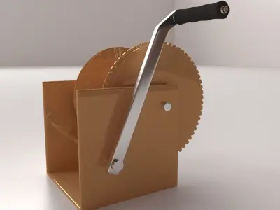 Winch wooden reel with handle 3D model