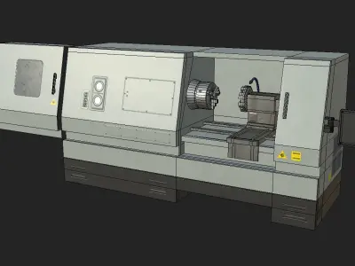 CNC Lathe machine with panel Low-poly 3D model