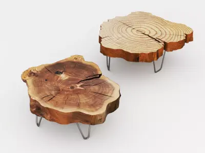 Live Edge Wood Slab Coffee Table Hairpin Legs Furniture Set PBR Low-poly 3D model