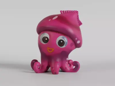 Adorable Cartoon Style Squid Character 3D print model