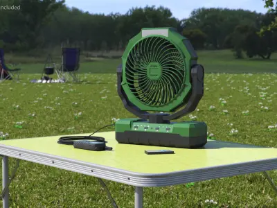  Outdoor Power Fan USB Connected to Rugged Phone Green 