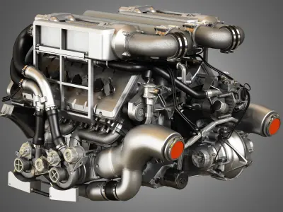 Veyron 8 Litre Engine - W16 Engine With 4 Turbochargers 3D model