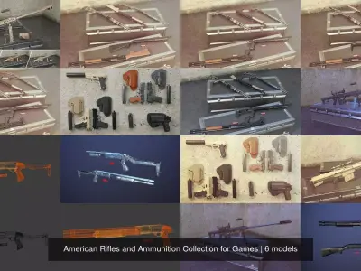 American Rifles and Ammunition Collection for Games 3D Model Pack